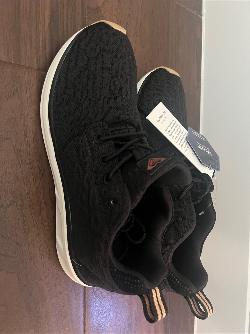 Roxy Black Sneakers with Cream Toe and Cheetah Mesh Accents